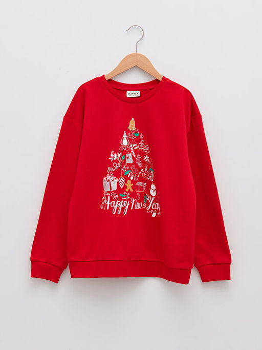 Bisiklet Yaka Y?lba?? Temal? Uzun Kollu K?z ?ocuk Sweatshirt