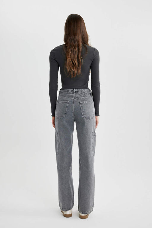 Широкие длинные джинсовые брюки с высокой талией в стиле 90-х годов - Defacto фото 8