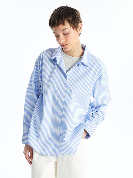 ?izgili Uzun Kollu Oversize Kad?n G?mlek