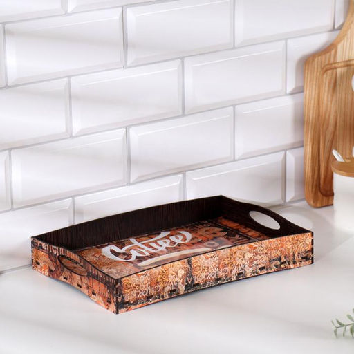Поднос с ручками Кофе, деревянный, 30х20х4,5см