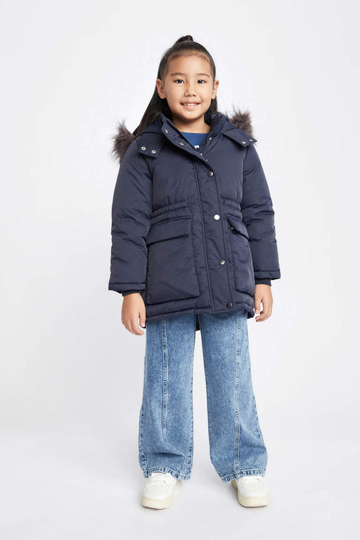 Водоотталкивающая куртка со съемным капюшоном и подкладкой из искусственного меха для девочек, пальто - Defacto фото 6