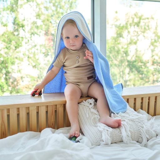 Полотенце уголок махровое Крошка Я, 75х75 см, цвет молочный/голубой, 100% хлопок, 360 г/м2  фото 20