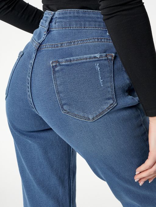Джинсы женские прямые с высокой талией синего цвета 536_20S - Mtforce фото 11