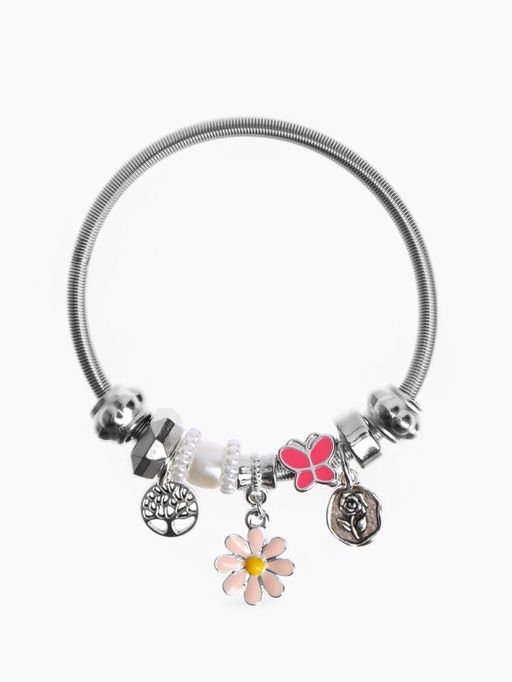Браслет с шармами «Марджери. Цветочек», d=6.5 см, розовый в серебре