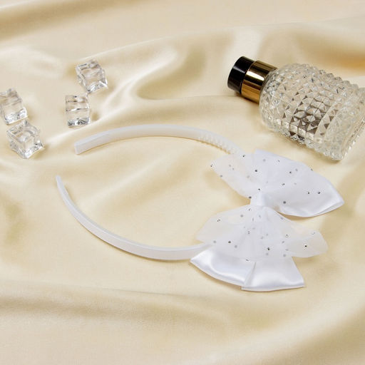 Цена за 2 шт. Ободок для волос «Школьница», двойной бант блеск, 1 см, белый