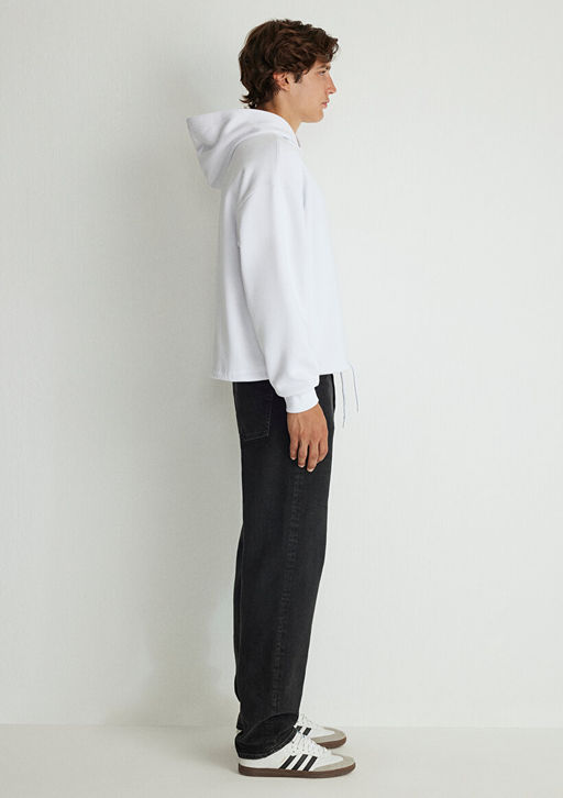 Beli lastikli Kapusonlu Beyaz Sweatshirt - Mavi фото 3