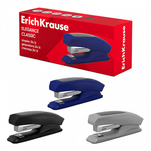 Цена за 12 шт. Степлер №24/6 Half-strip ErichKrause Elegance Classic до 30 листов, черный (в коробке по 1 шт.)