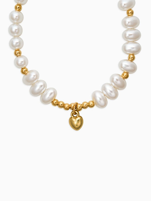Браслет жемчуг «Рисинки с сердцем», белый в золоте