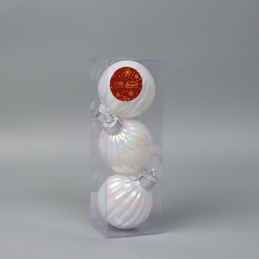 Ёлочные игрушки Перелив, шары новогодние, набор d=8 см, 3 шт., полоски, белый перламутр - Зимнее волшебство фото 2