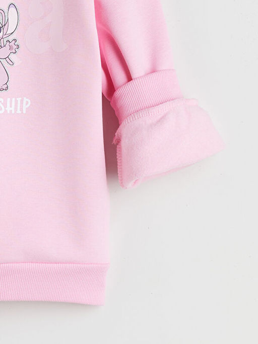 Bisiklet Yaka Stitch ve Angel Bask?l? K?z ?ocuk Sweatshirt