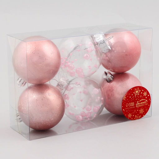 Ёлочные игрушки Мэдисон, шары новогодние, d=6 см, набор 6 шт., бусинки, розовый - Зимнее волшебство фото 4