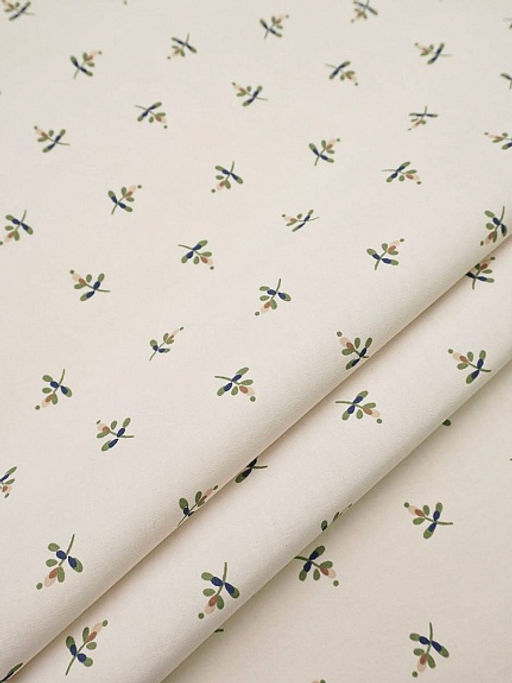 Перкаль Премиум "Набойка - веточки" цв.св.бежево-молочный, ш.1.5м, хлопок-100%, 125гр/м.кв