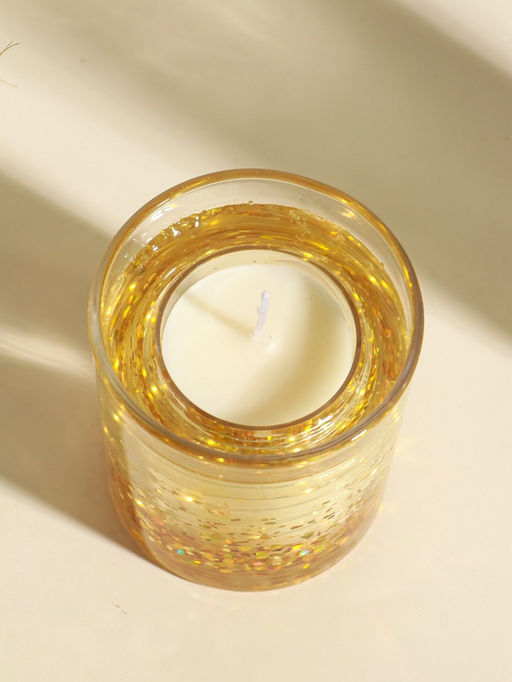 Свеча в стакане с LED-подсветкой Золотые звёздочки, 8?8?9 см