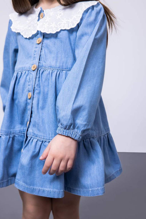 Джинсовое платье с широким кружевным воротником и длинными рукавами для маленьких девочек - Defacto фото 4