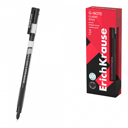 Цена за 12 шт. Ручка гелевая ErichKrause G-Note Stick Classic 0.5, цвет чернил черный (в коробке по 12 шт.) фото 2