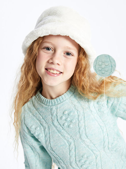 Bisiklet Yaka Kendinden Desenli Uzun Kollu K?z ?ocuk Triko Kazak - Waikiki фото 2