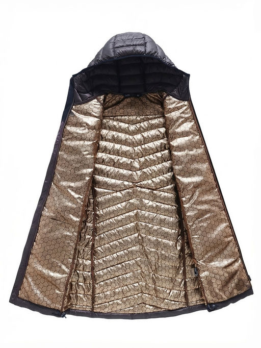 Куртка женская удлинённая стёганая с капюшоном и графеновой подкладкой черного цвета 9628_1Ch