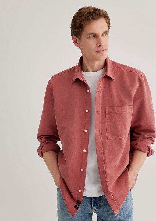 Keten Kar?s?ml? Pembe Tencel Gomlek - Mavi фото 3