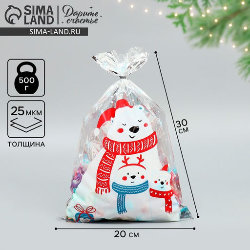 Цена за 20 шт. Пакет подарочный новогодний пластиковый Тепла и уюта, 20?30 см