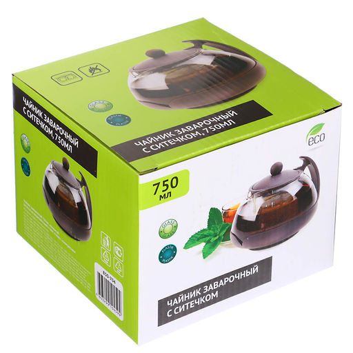 Чайник заварочный 700 мл стекло/пластик с сеточкой овальный арт. 850-704
