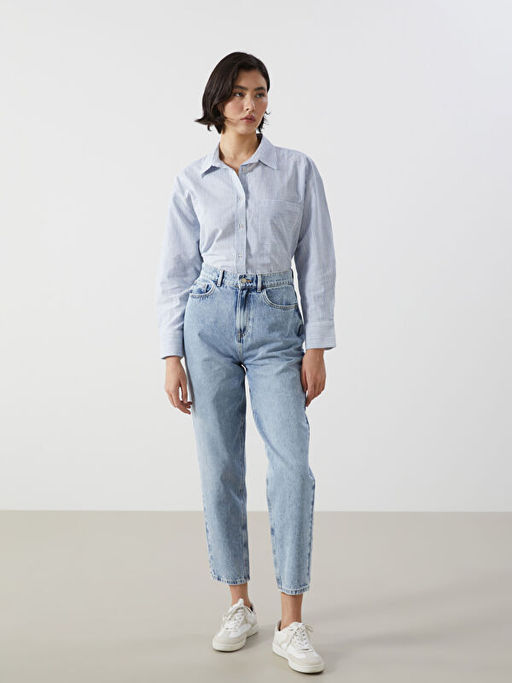 ?izgili Keten Kar???ml? Oversize Kad?n G?mlek
