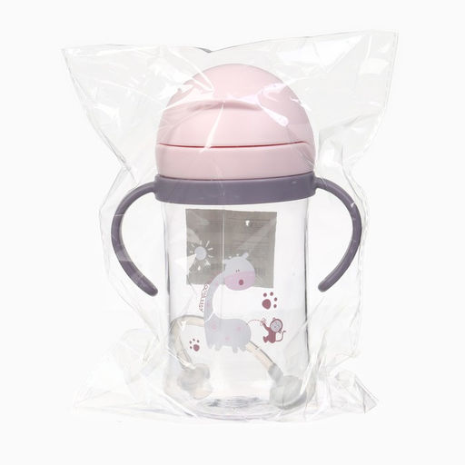 Поильник - непроливайка детский Крошка Я с силиконовой трубочкой и грузиком, от 9 мес., 350 мл., с ручками, розовый