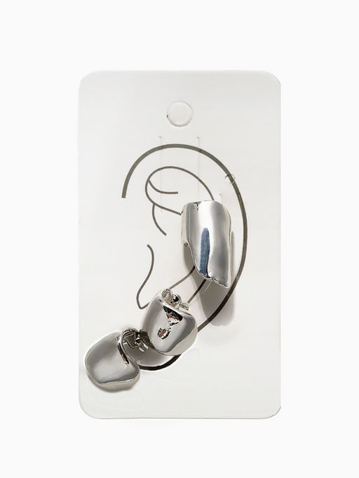 Набор серьги и каффа 3 шт. Минимализм тренд, цвет серебро - Qf фото 4