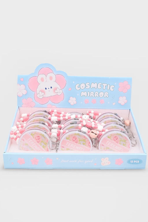 Зеркало-шейкер раскладное с шнурком "Terenity", розовое, шоу-бокс 12 шт.