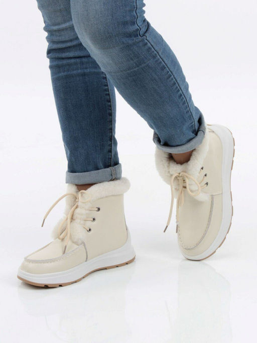 11-P2 BEIGE Ботинки зимние женские (натуральная кожа, нат. мех и шерсть)