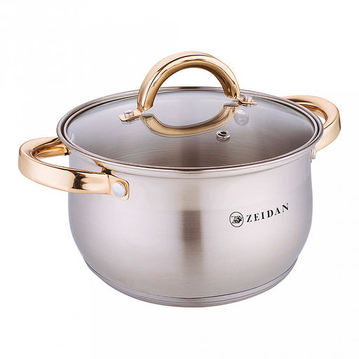 "Zeidan" "Belgrad" Кастрюля из нержавеющей стали 2,1л, д16см, стеклянная крышка, ручки "под золото", комбинированная полировка снаружи, матовая полировка внутри, 5-ти степовое капсулированное индукционное дно, подарочная упаковка (Китай) Подходит для