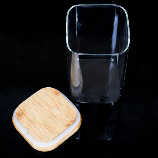 Банка квадратная бамбуковая крышка 550 мл диаметр 80/12 см / LCSC2916 /уп 120/ - Галеонтрейд фото 3