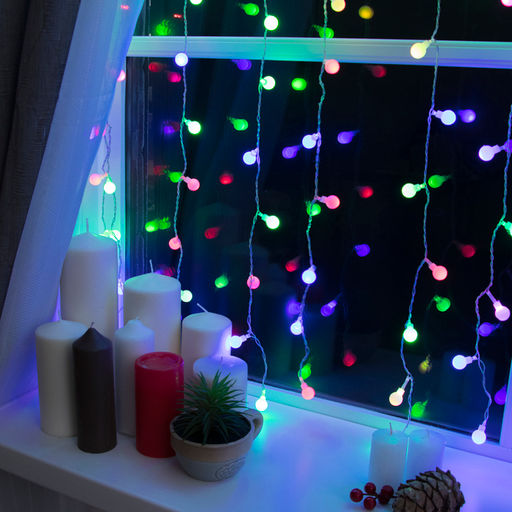 Гирлянда Занавес 2?1.5 м с насадками Шарики, IP20, прозрачная нить, 360 LED, свечение мульти (RG/RB), мигание, 220 В - Luazon lighting фото 2