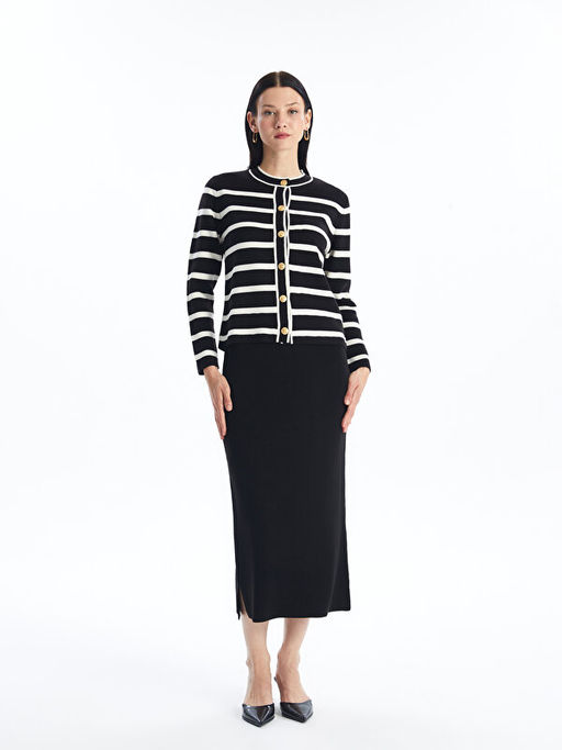 Bisiklet Yaka ?izgili Kad?n Triko H?rka