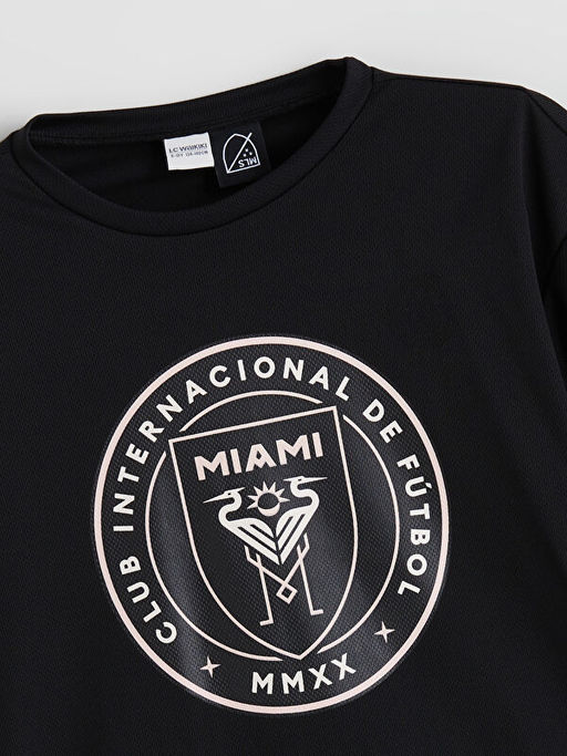 Bisiklet Yaka Inter Miami Bask?l? Erkek ?ocuk Ti??rt