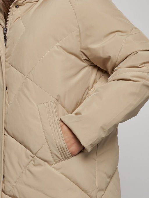 Зимняя женская куртка модная с капюшоном светло-коричневого цвета 52361SK - Holdluck фото 11