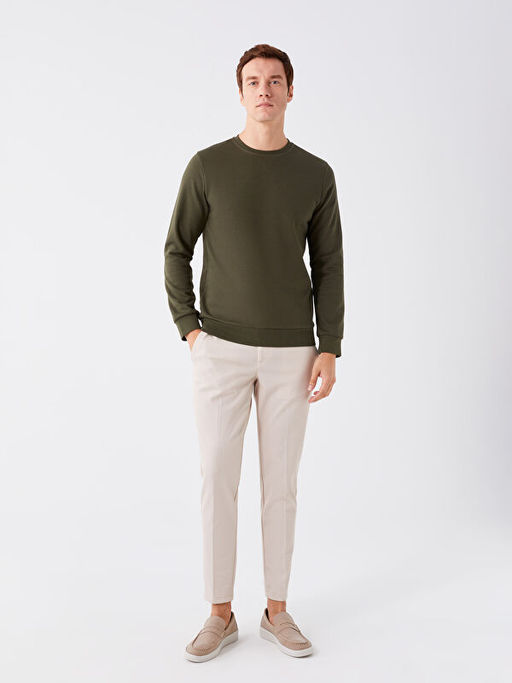 Bisiklet Yaka Uzun Kollu Erkek Kal?n Sweatshirt