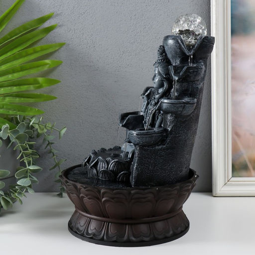 Фонтан настольный с подсветкой «Шива с коброй сидит под фонтаном», от сети, серый, 20.5×20.5×30 см