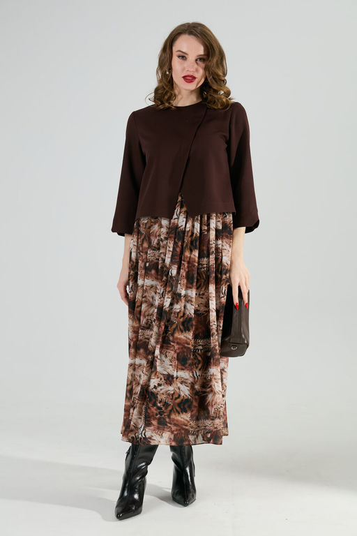 Платье NIKVA н1007-1 шоколад и тигровая абстракция  фото 6