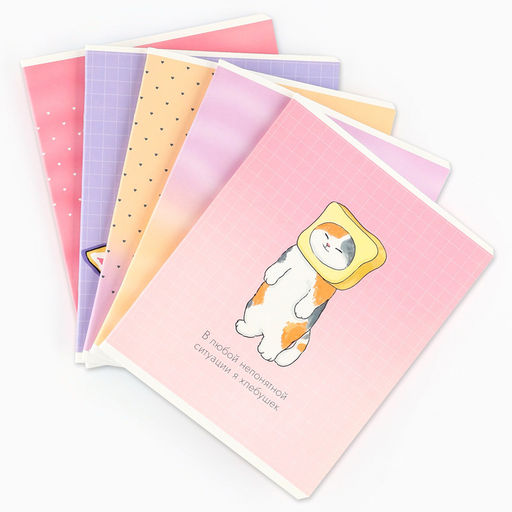 Цена за 3 шт. Тетрадь в клетку, 48 л., А5, на скрепке, блок №1 «Котик с лапками» МИКС