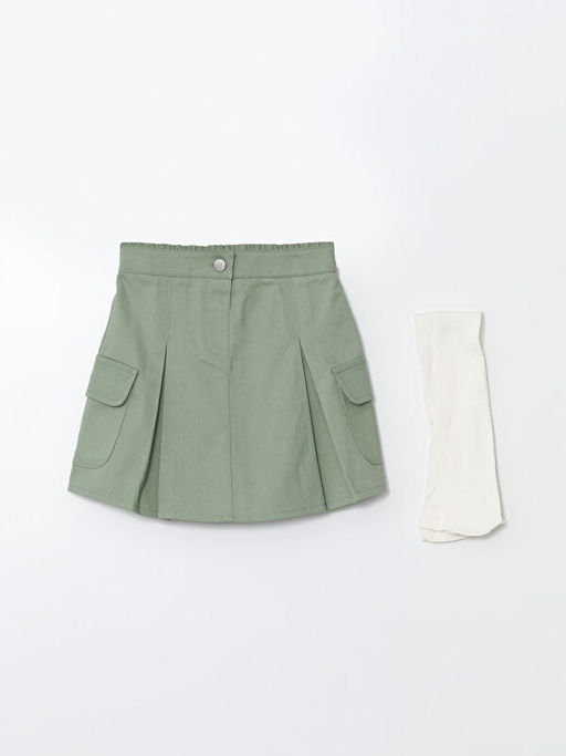 Beli Lastikli K?z ?ocuk Etek ve K?lotlu ?orap 2li Tak?m