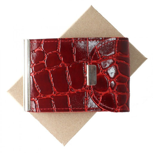 Зажим для купюр Croco-зк-300 (карм на мелочи, 2 кнопки) натуральная кожа красный скат (74) 208512  фото 4