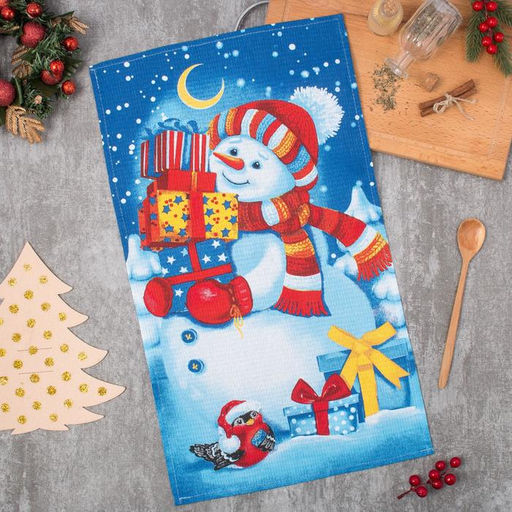 Полотенце Доляна Снеговик 35х60 см, 100% хл, вафельное полотно 162г/м2  фото 2