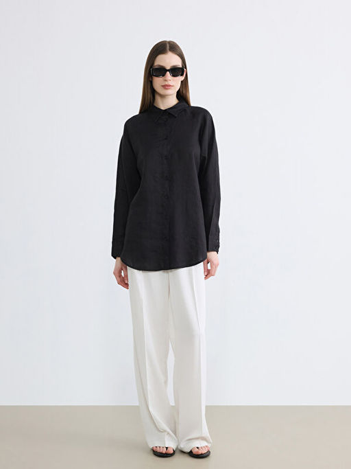 Kad?n Uzun Kollu Keten G?mlek