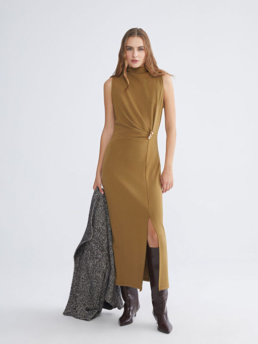 Dik Yaka Y?rtma?l? B?zg?l? Elbise