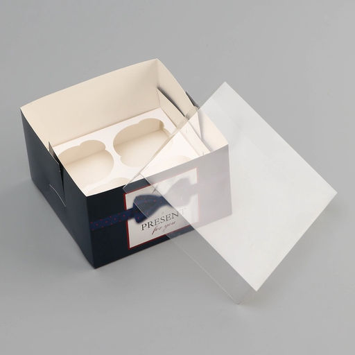 Цена за 5 шт. Коробка для 4 капкейка с прозрачной крышкой, «Мужской подарок», 16×16×10 см