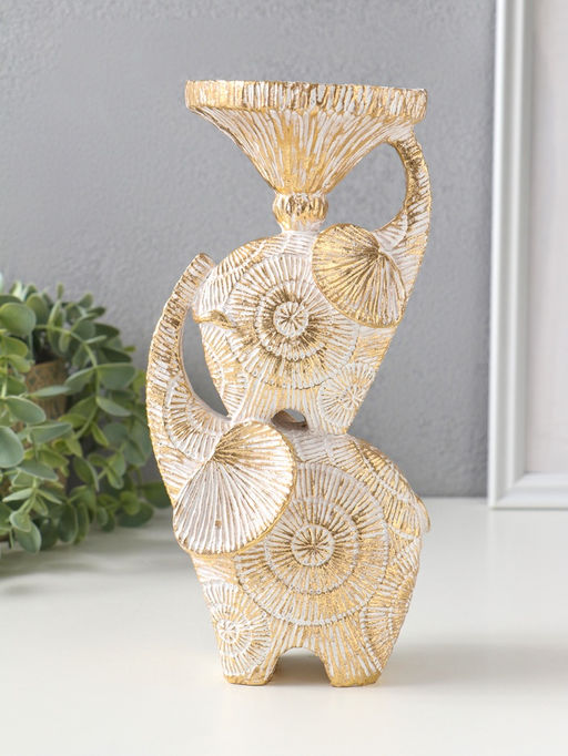 Подсвечник полистоун на 1 свечу "Слоны. Золотые круги" d=8 см 12х10х24 см