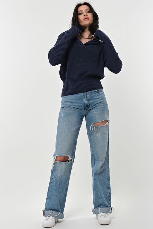 Джемпер хлопковый с капюшоном меланж синий