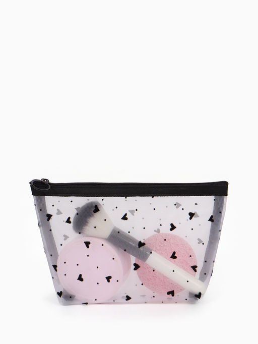 Косметичка дор Сердца, сетка 17*6,5*13,5, отд на молнии, белый