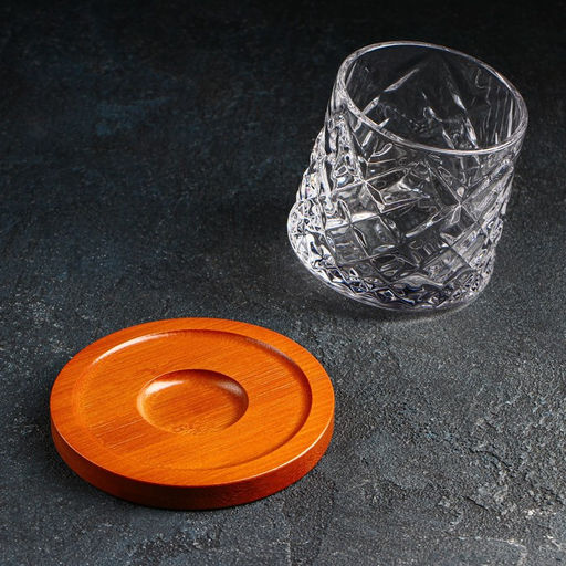 Стакан для виски «Торн», 250 мл, на деревянной подставке, стекло, прозрачный