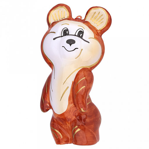 Елочная игрушка фигурка стеклянная Мишка, h11,5см, ручная художественная роспись, подарочная упаковка (Россия)